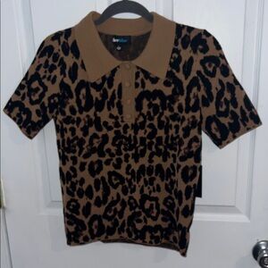 Alice Blue Leopard Print Sweater Polo Top - NWT